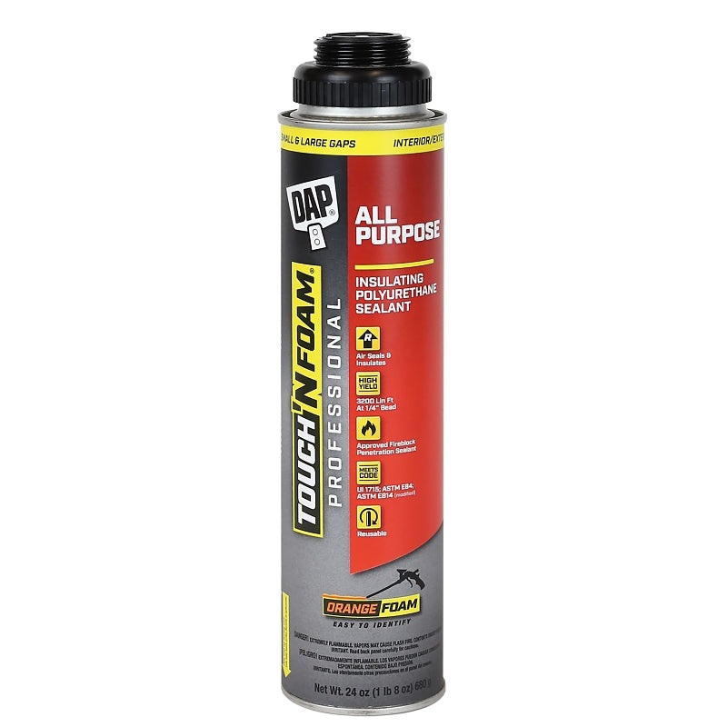 DAP Touch ‘n Foam Professional Series 7565002420 All-Purpose Foam Sealant, Orange, 24 oz Can