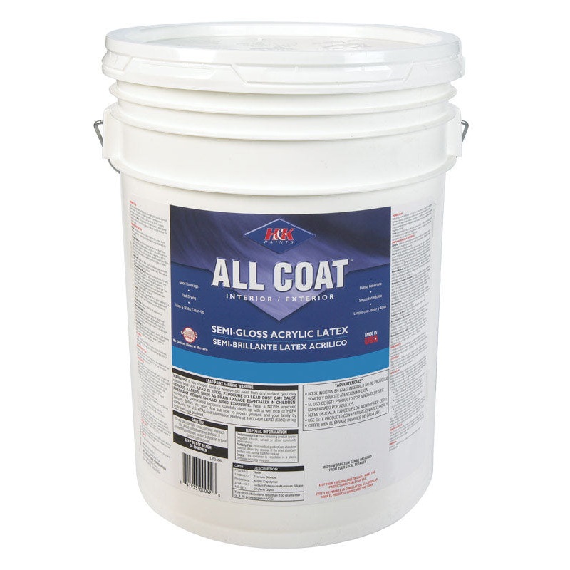 H&K Company All Coat Interior/Exterior Acrylic Latex Paint Basic White Semi-Gloss 5 gal.