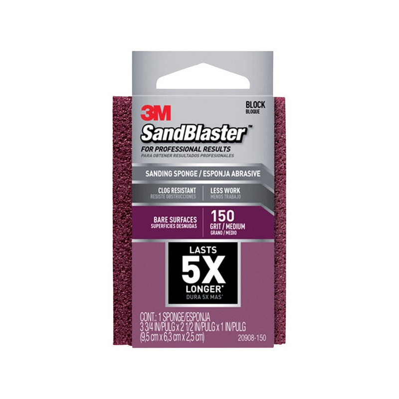 3M Aluminum Oxide Sanding Sponge 4 in. W x 2-3/4 in. L Medium 150 Grit