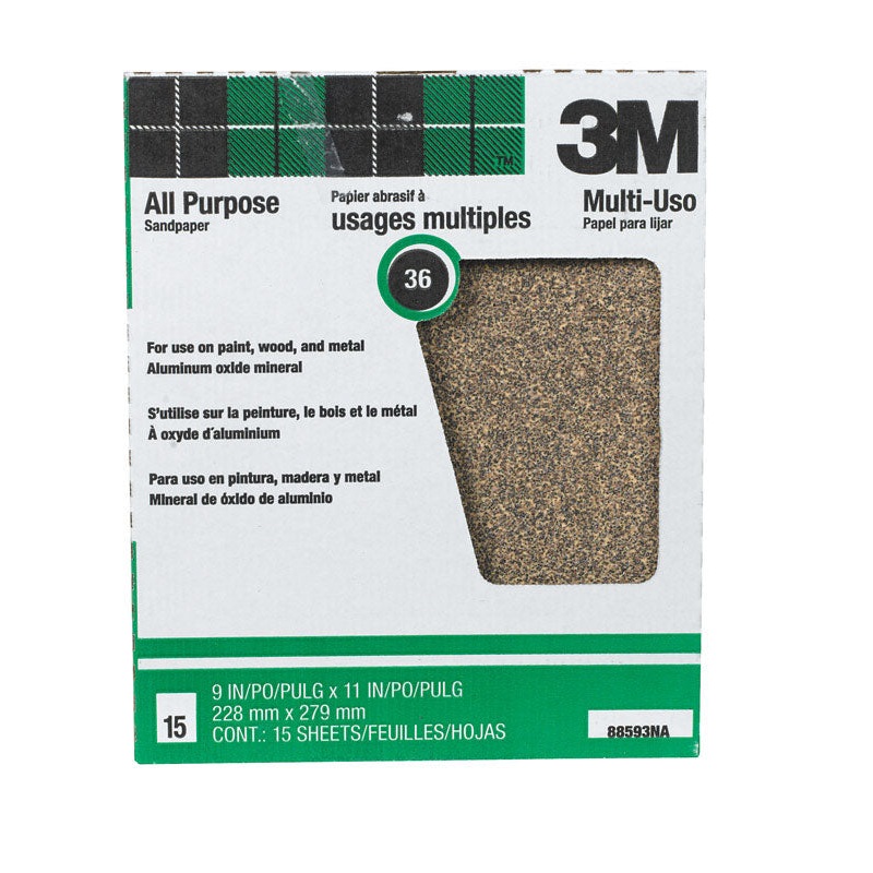 3M Aluminum Oxide Sandpaper 11 in. L 36 Grit Extra Coarse 1 pc.