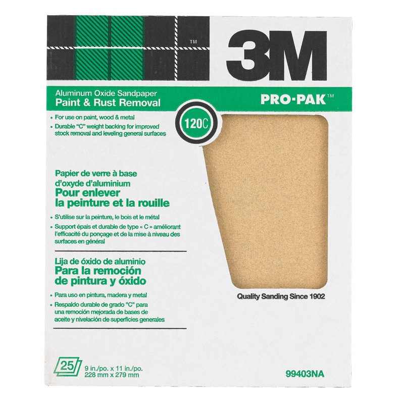 3M Pro-Pak Aluminum Oxide Sandpaper 11 in. L 120 Grit Fine 1 pc.