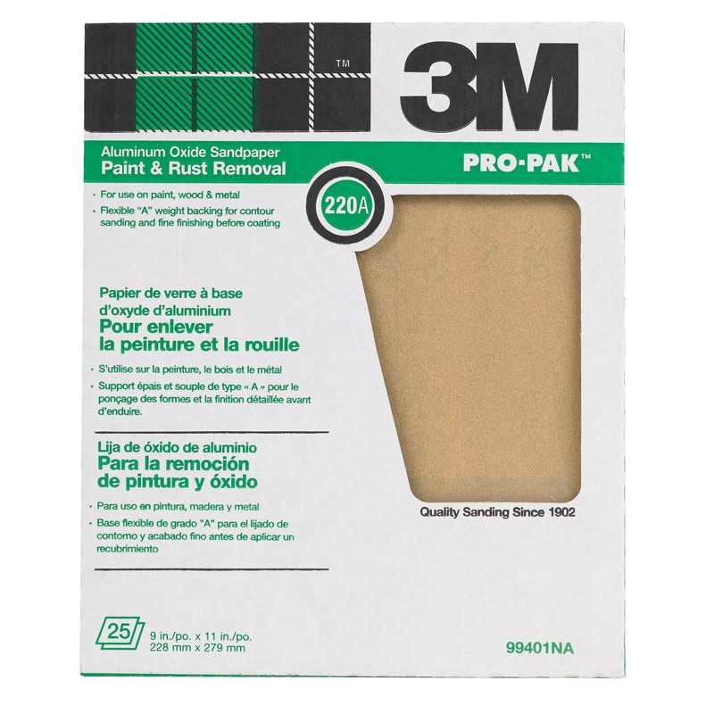 3M Pro-Pak Aluminum Oxide Sandpaper 11 in. L 220 Grit Very Fine 1 pc.