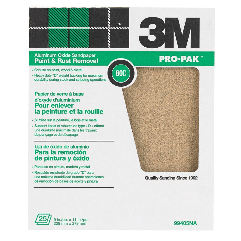 3M Pro-Pak Aluminum Oxide Sandpaper 11 in. L 80 Grit Medium 1 pc.