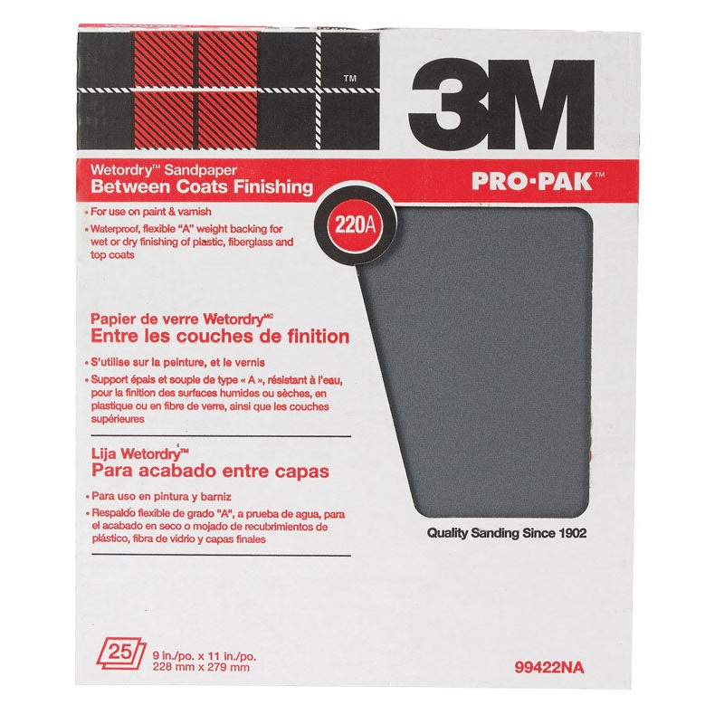 3M Pro-Pak Silicon Carbide Sandpaper 11 in. L 220 Grit Super Fine 1 pc.