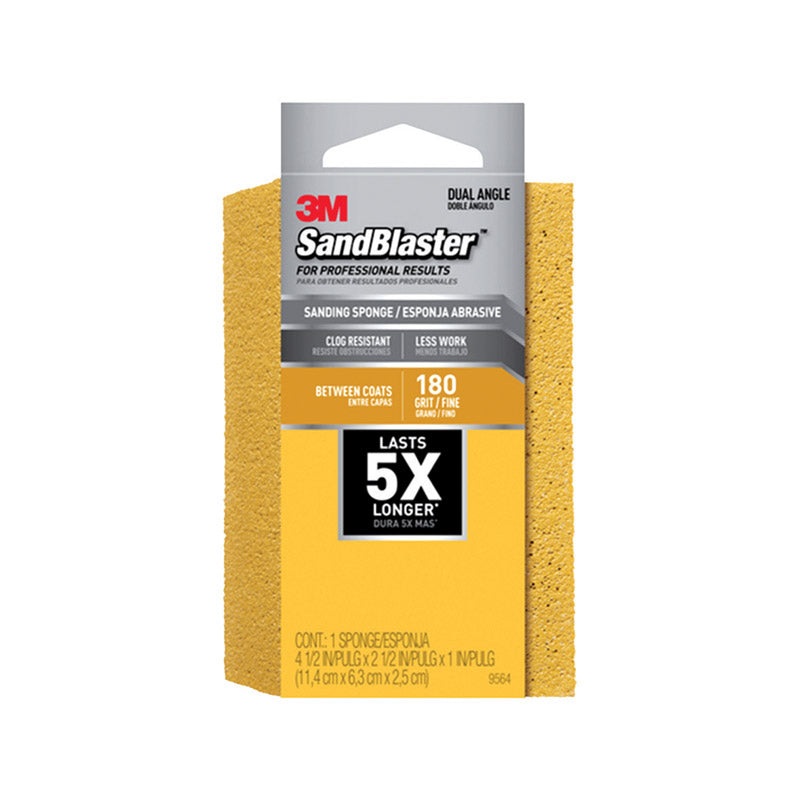3M Sanding Sponge 2-1/2 in. W x 4-1/2 in. L Fine 180 Grit