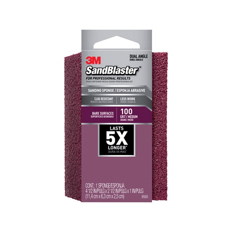 3M Sanding Sponge 2-1/2 in. W x 4-1/2 in. L Medium 100 Grit