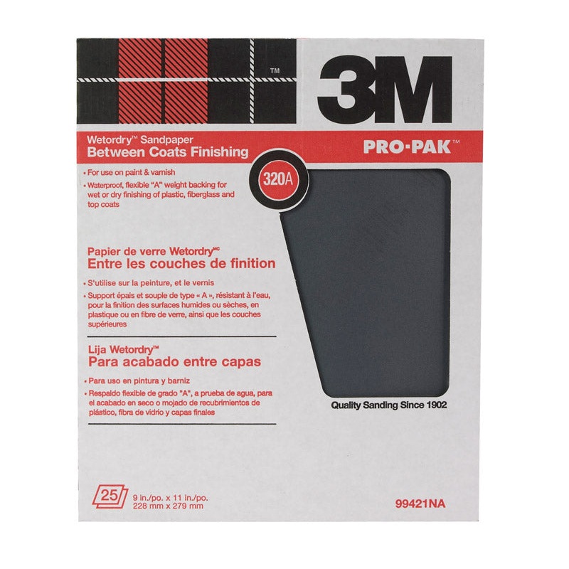 3M Silicon Carbide Sandpaper 11 in. L 320 Grit Super Fine 1 pc.