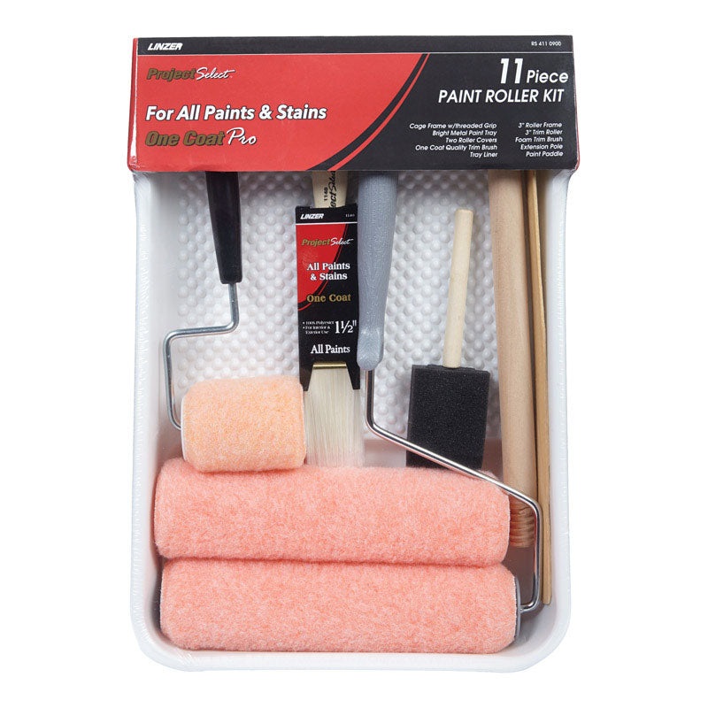 Linzer Project Select Paint Roller Kit Threaded End 3 in. and 9 in. W 11 pc.