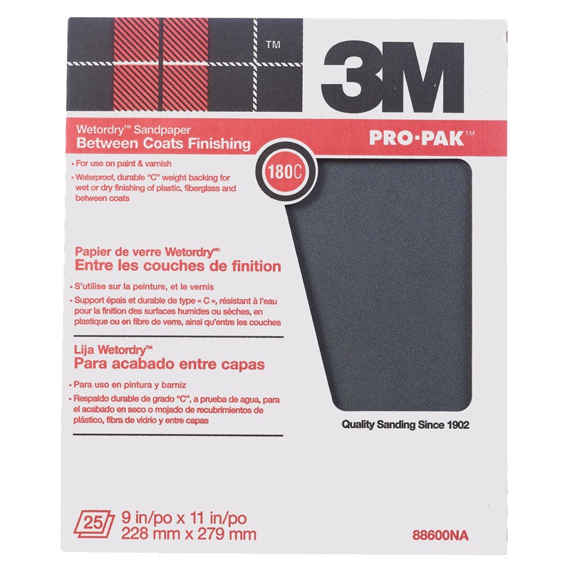 3M Pro-Pak Tri-M-ite Sharp Synthetic Mineral Sandpaper 11 in. L 180 Grit Fine 25 pk