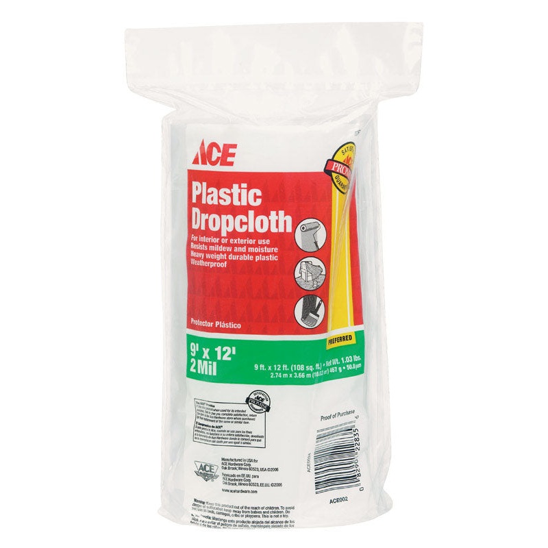 ACE Heavy Weight Plastic Drop Cloth 9 ft. W x 12 ft. L x 2 mil