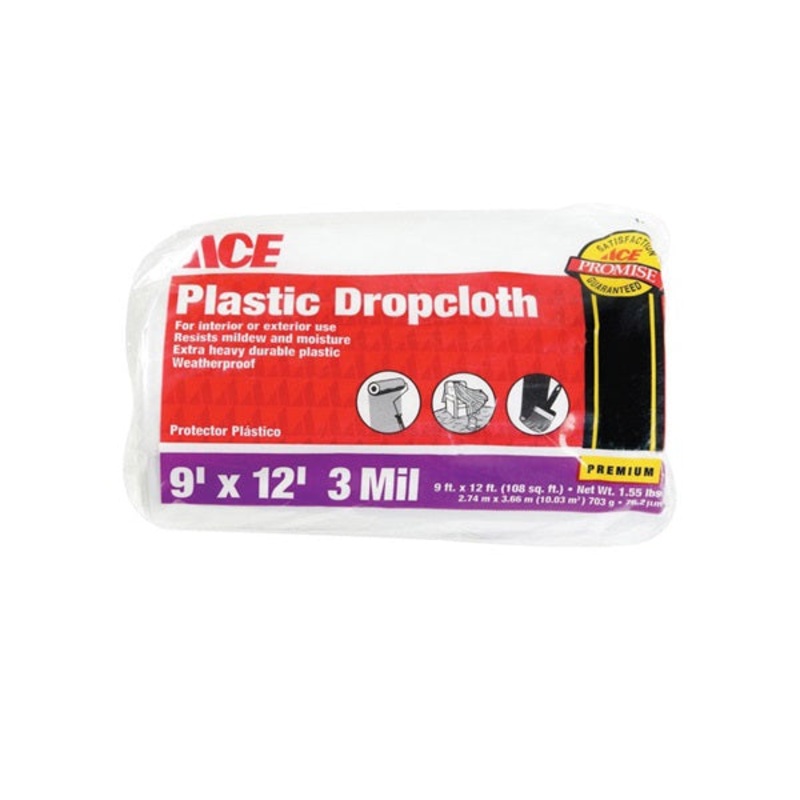 ACE Heavy Weight Plastic Drop Cloth 9 ft. W x 12 ft. L x 3 mil