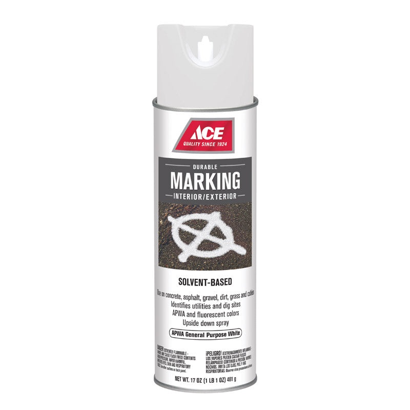Ace Sovent-Based APWA General Purpose White Upside-Down Marking Spray Paint 17 oz.