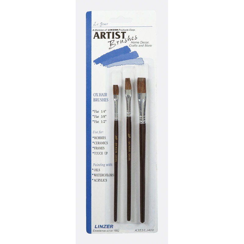 Linzer 1/4, 3/8, and 1/2 in. W Flat Ox Hair Artist Paint Brush Set