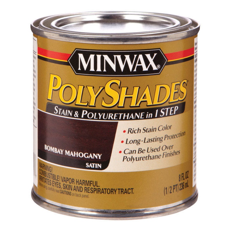 Minwax PolyShades Polyurethane Stain and Polyurethane Finish Bombay Mahogany Tintable 1/2 pt.