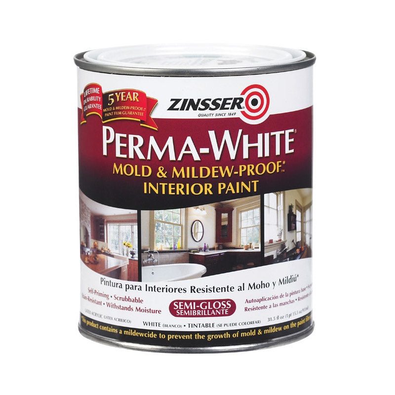 Zinsser Perma-White Interior Acrylic Latex Mold and Mildew-Proof Paint White Semi-Gloss 1 qt.