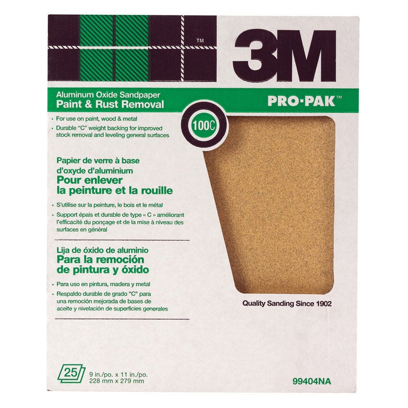 3M Pro-Pak Aluminum Oxide Sandpaper 11 in. L 100 Grit Medium 1 pc.