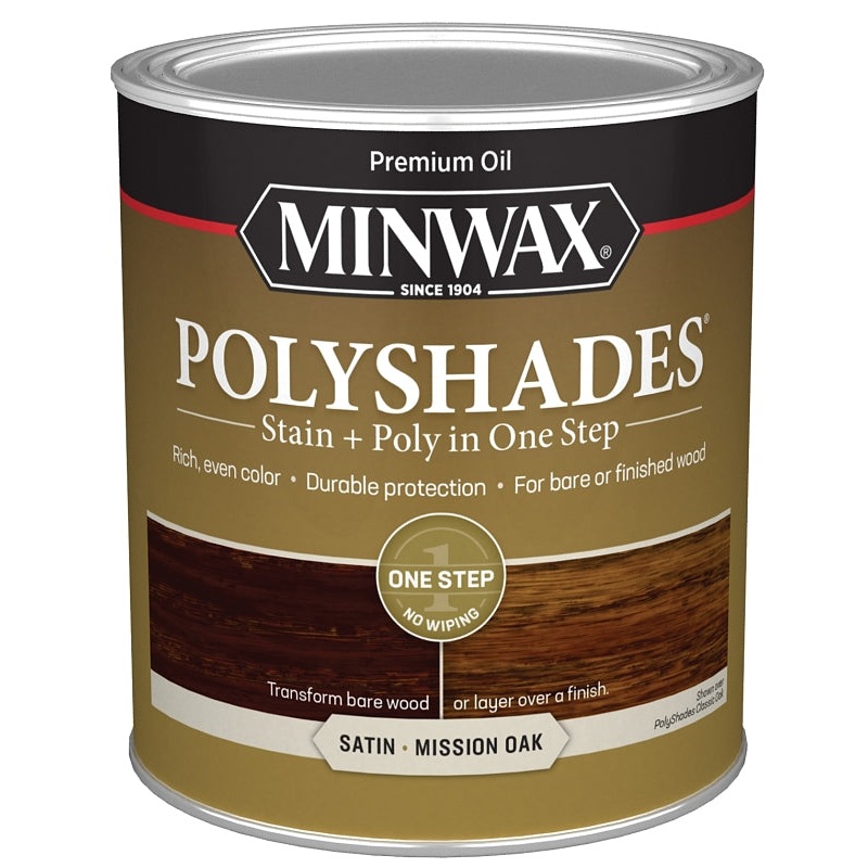 Minwax PolyShades 613850444 Wood Stain and Polyurethane, Satin, Mission Oak, Liquid, 1 qt, Can