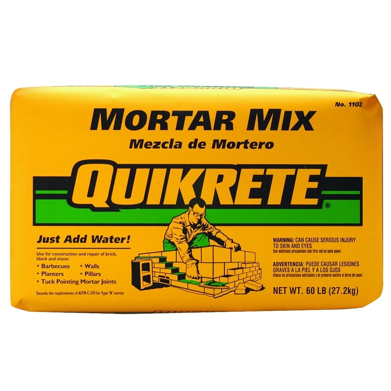Quikrete 1102-60 Mortar Mix, Gray, Solid, 60 lb Bag, Pack of 40