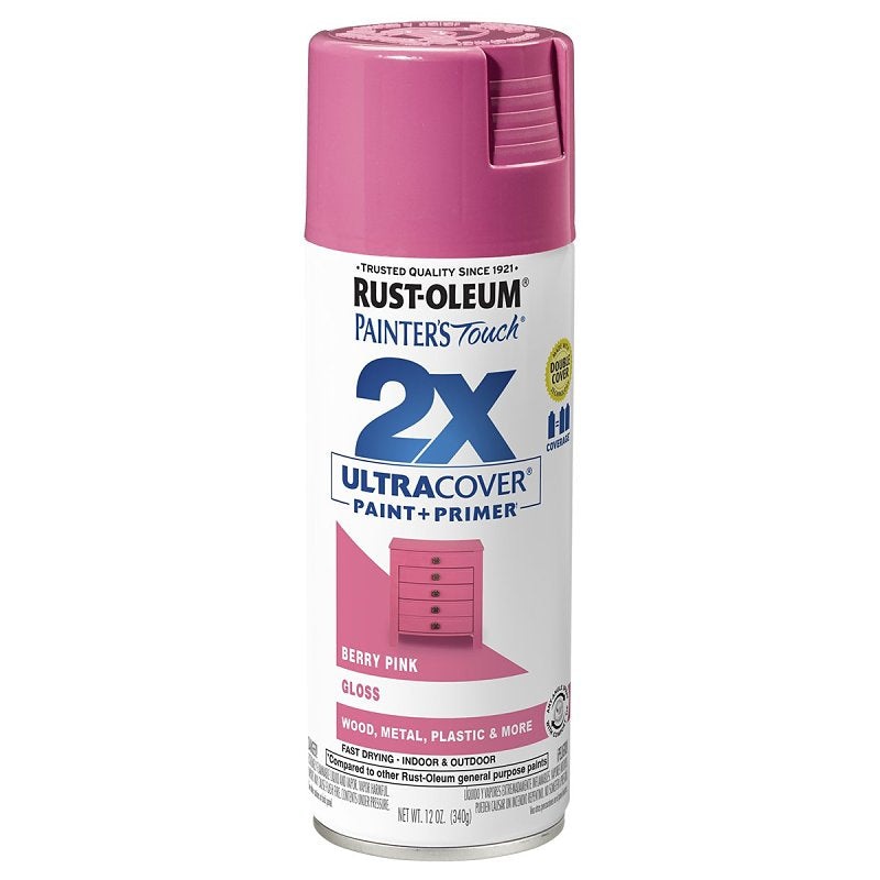 Rust-Oleum Painter’s Touch 2X Ultra Cover 334025 Spray Paint, Gloss, Berry Pink, 12 oz, Aerosol Can