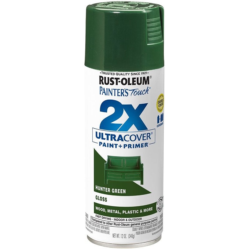 Rust-Oleum Painter’s Touch 2X Ultra Cover 334034 Spray Paint, Gloss, Hunter Green, 12 oz, Aerosol Can