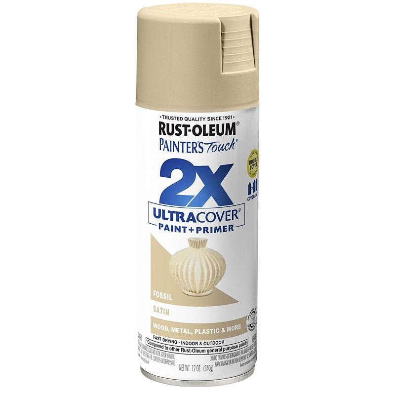 Rust-Oleum Painter’s Touch 2X Ultra Cover 334067 Spray Paint, Satin, Fossil, 12 oz, Aerosol Can