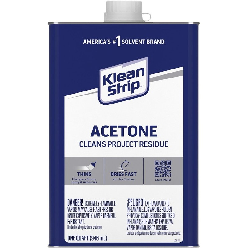 Klean Strip QAC18 Acetone Thinner, Liquid, Characteristic Ketone, Sweet Pungent, Clear, 1 qt, Can, Pack of 6