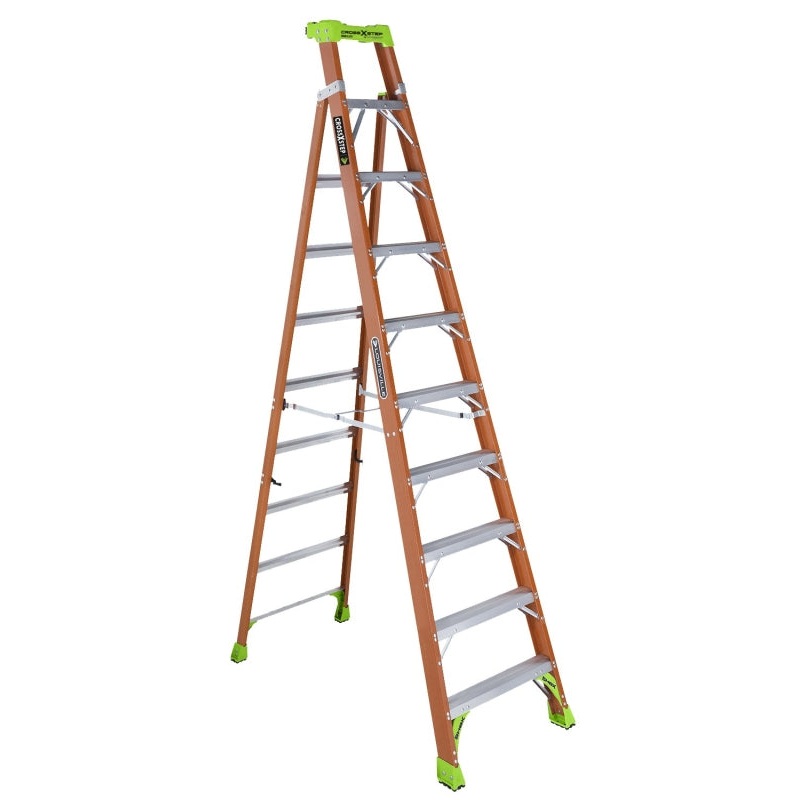 Louisville FXS1510 Cross Step Ladder, 170 in Max Reach H, 10-Step, 300 lb, Type IA Duty Rating, 3 in D Step, Fiberglass