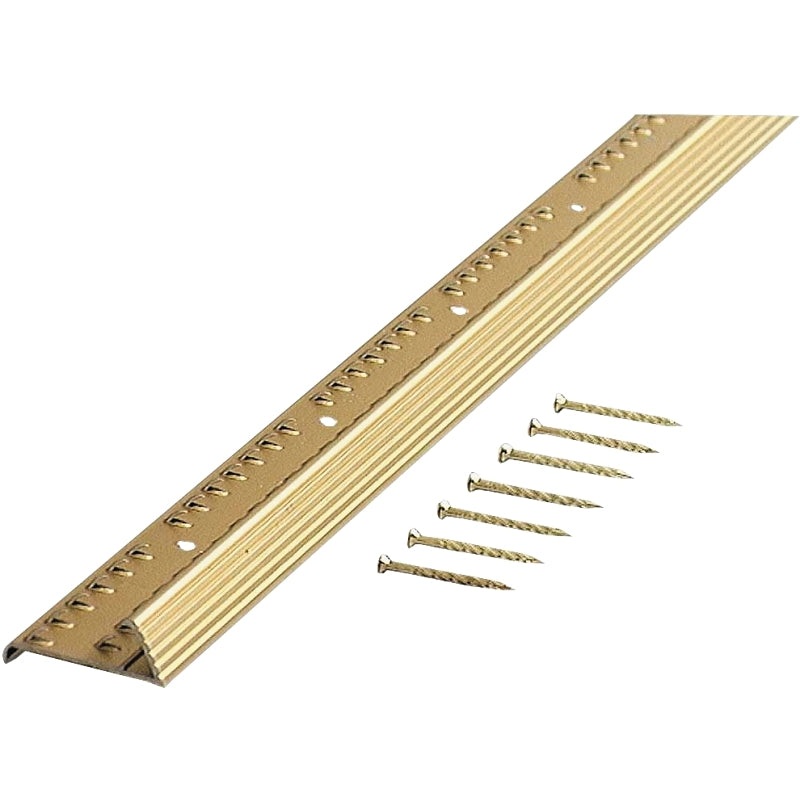 M-D 79137 Fluted Carpet Gripper, 72 in L, 1-3/8 in W, Aluminum, Satin Brass