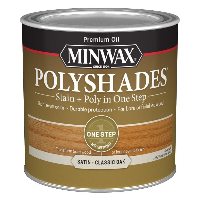 Minwax 213704444 Waterbased Polyurethane Stain, Satin, Liquid, Classic Oak, 0.5 pt, Can