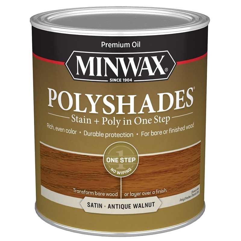 Minwax 61340444 Waterbased Polyurethane Stain, Satin, Liquid, Antique Walnut, 1 qt, Can