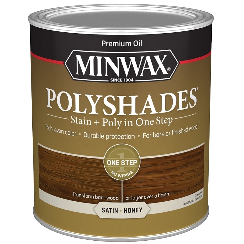 Minwax 613960444 Waterbased Polyurethane Stain, Satin, Liquid, Honey, 1 qt, Pack of 4