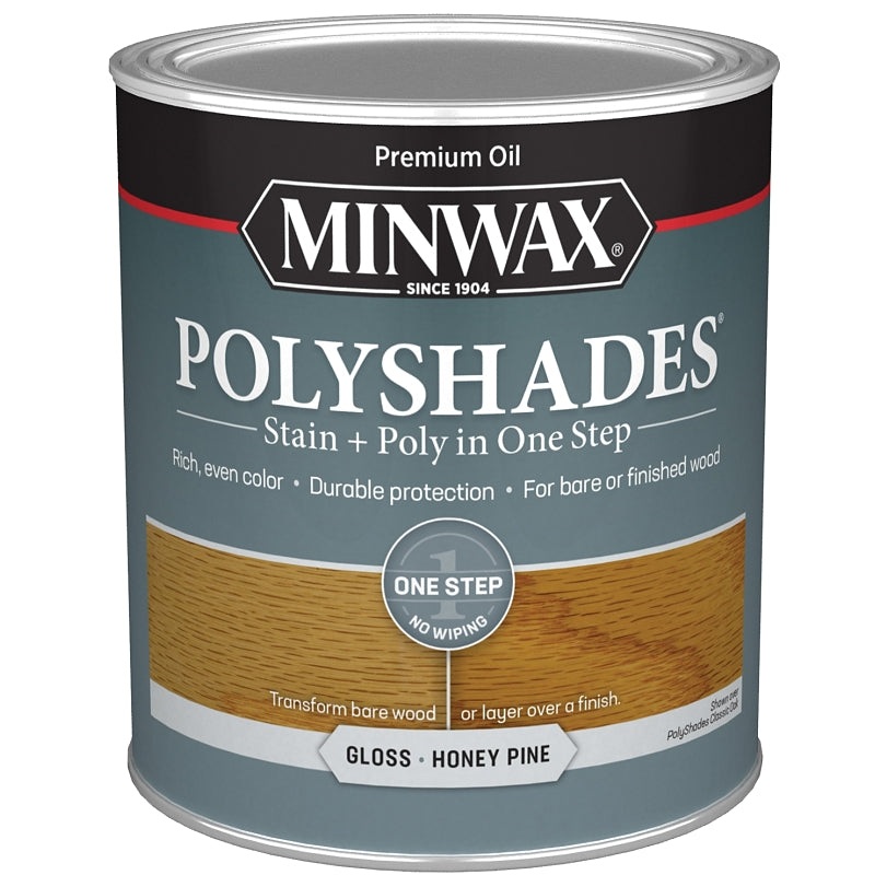 Minwax 61410444 Waterbased Polyurethane Stain, Gloss, Liquid, Honey Pine, 1 qt, Can