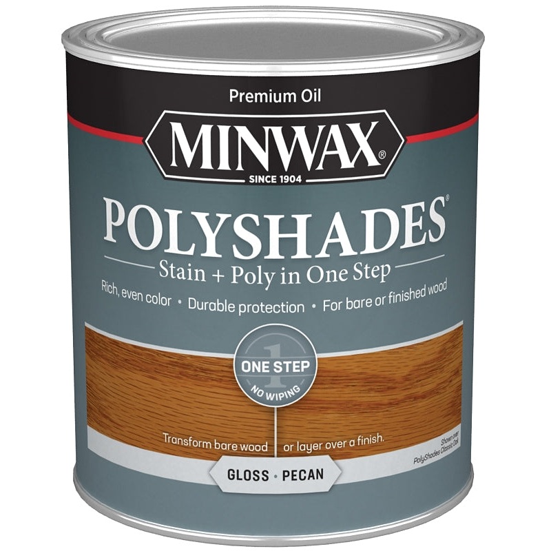 Minwax 61420444 Waterbased Polyurethane Stain, Oil, Water Base, Pecan, Gloss, 1 qt Can, 0.9 Specific Gravity