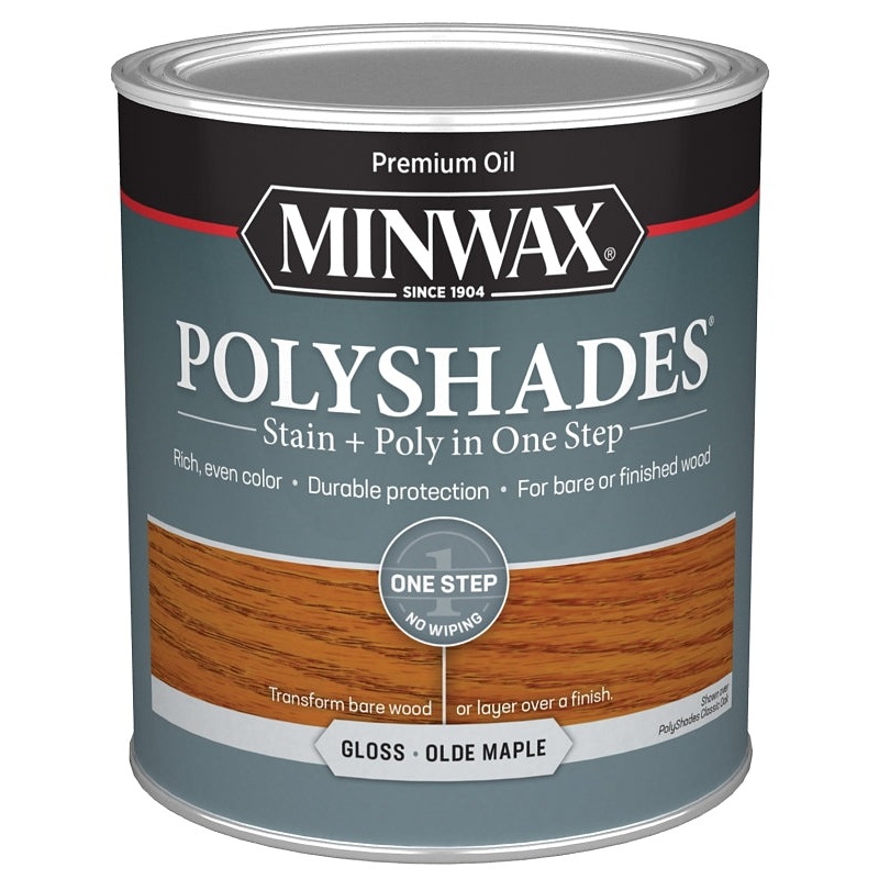 Minwax 61430444 Waterbased Polyurethane Stain, Gloss, Liquid, Olde Maple, 1 qt, Can
