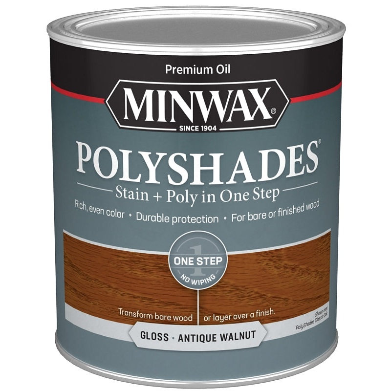 Minwax 61440444 Waterbased Polyurethane Stain, Gloss, Liquid, Antique Walnut, 1 qt, Can