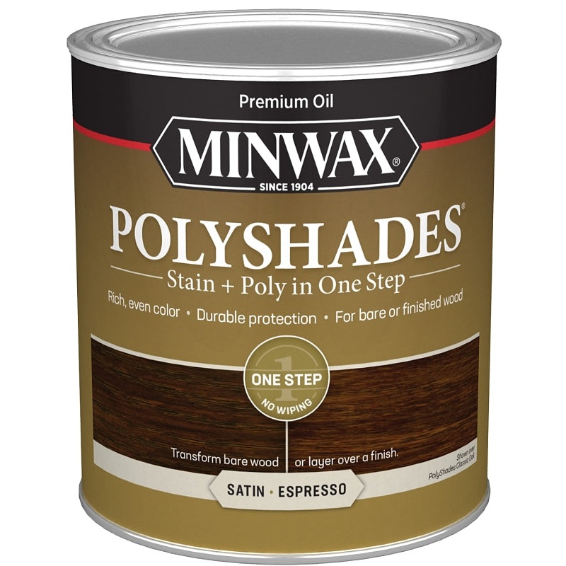 Minwax PolyShades 613970444 Stain and Polyurethane, Satin, Liquid, Espresso, 1 qt
