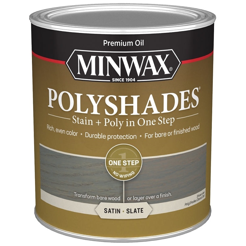 Minwax PolyShades 613984444 Interior Wood Stain, Satin, Slate, Liquid, 1 qt