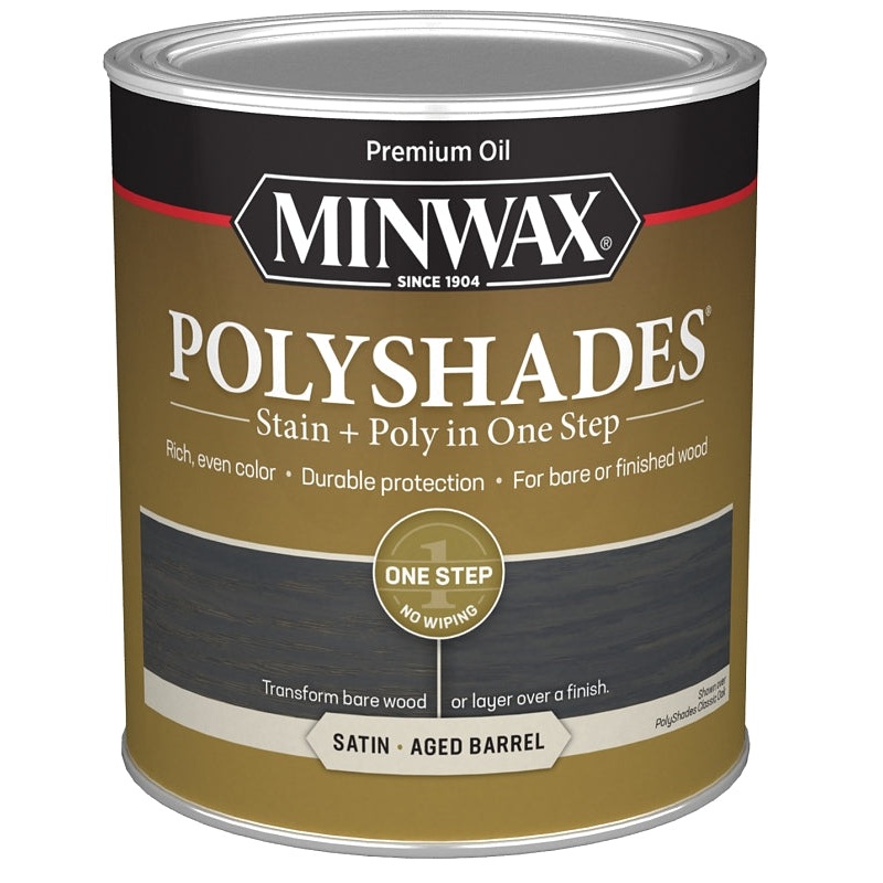Minwax PolyShades 613994444 Interior Wood Stain, Satin, Aged Barrel, Liquid, 1 qt