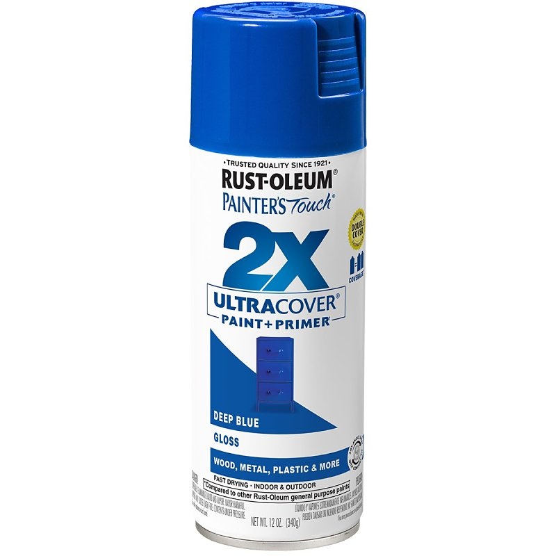 Rust-Oleum Painter’s Touch 2X Ultra Cover 334032 Spray Paint, Gloss, Deep Blue, 12 oz, Aerosol Can