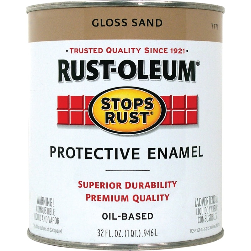 RUST-OLEUM STOPS RUST 7771502 Protective Enamel, Gloss, Sand, 1 qt Can