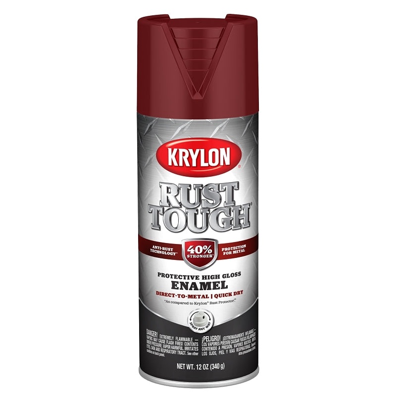 Krylon Rust Tough K09221008 Enamel Spray Paint, Gloss, Burgundy, 12 oz, Can, Pack of 6