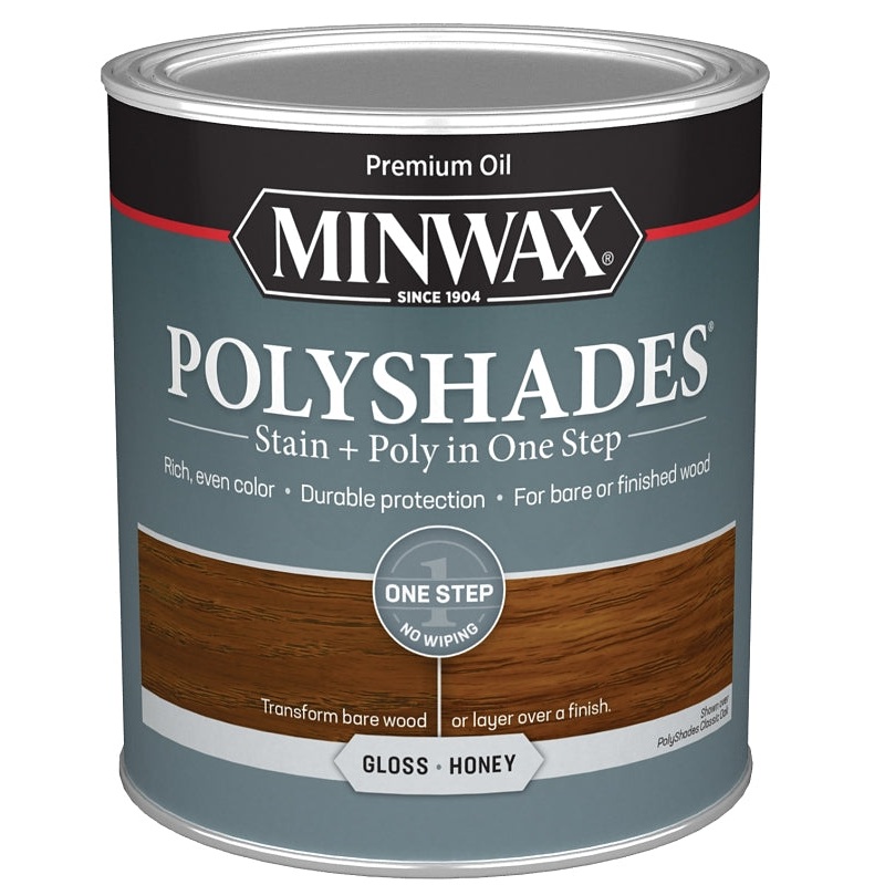 Minwax 614960444 Waterbased Polyurethane Stain, Gloss, Liquid, Honey, 1 qt, Pack of 4