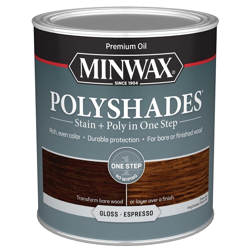 Minwax PolyShades 614970444 Waterbased Polyurethane Stain, Gloss, Liquid, Espresso, 1 qt