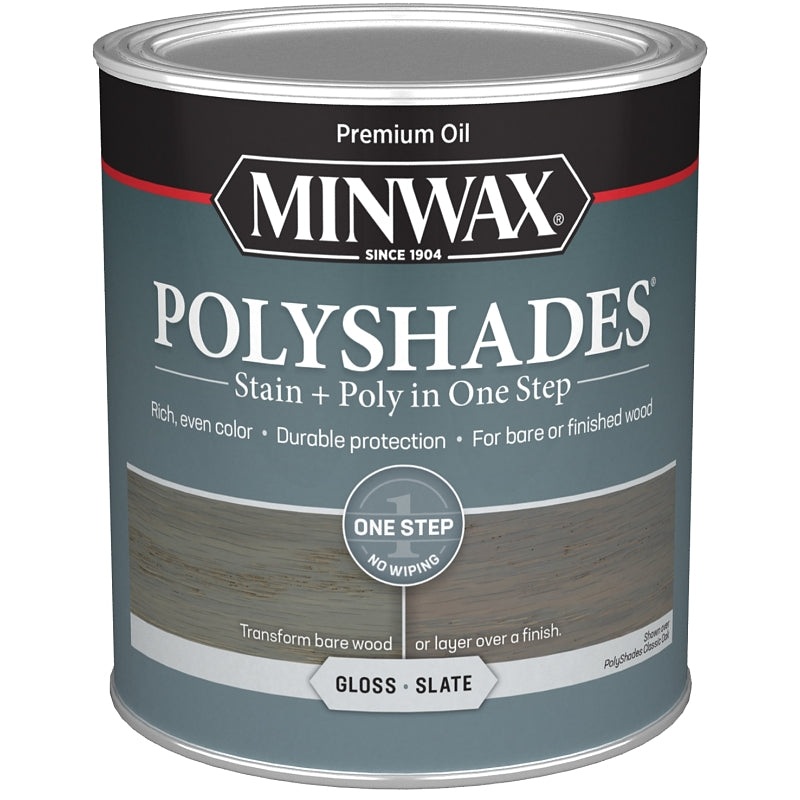 Minwax PolyShades 614984444 Interior Wood Stain, Gloss, Slate, Liquid, 1 qt
