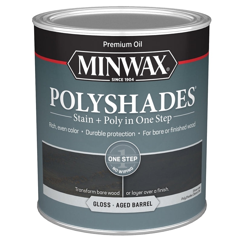 Minwax PolyShades 614994444 Interior Wood Stain, Gloss, Aged Barrel, Liquid, 1 qt