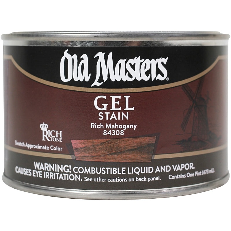 Old Masters 84308 Gel Stain, Rich Mahogany, Liquid, 1 pt, Can