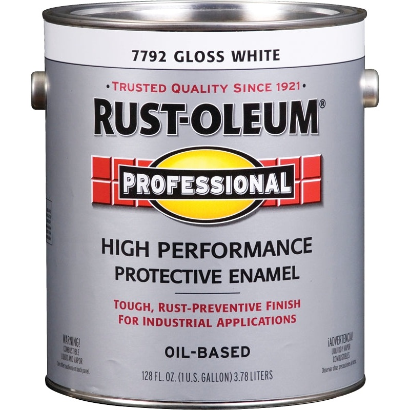 Rust-Oleum 7792402 Enamel Paint, Oil, Gloss, White, 1 gal, Can, 230 to 390 sq-ft/gal Coverage Area