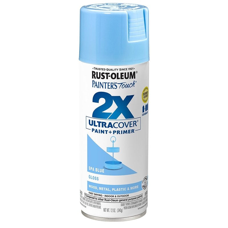 Rust-Oleum Painter’s Touch 2X Ultra Cover 334045 Spray Paint, Gloss, Spa Blue, 12 oz, Aerosol Can