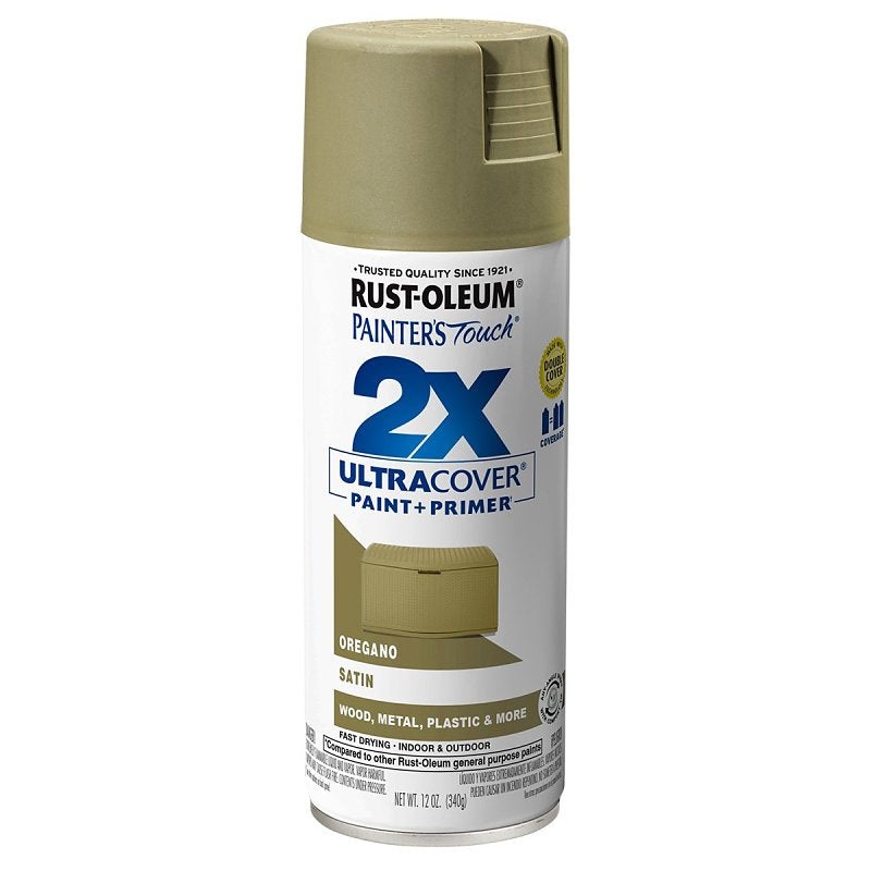 Rust-Oleum Painter’s Touch 2X Ultra Cover 334077 Spray Paint, Satin, Oregano, 12 oz, Aerosol Can