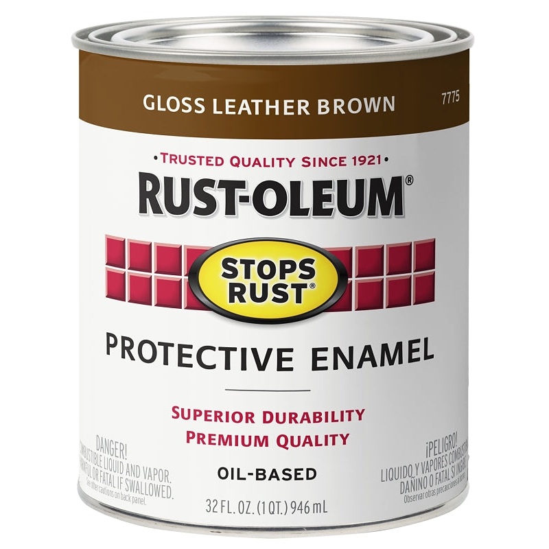 Rust-Oleum Stops Rust 7775502 Enamel Paint, Oil, Gloss, Leather Brown, 1 qt, Can, 50 to 90 sq-ft/qt Coverage Area